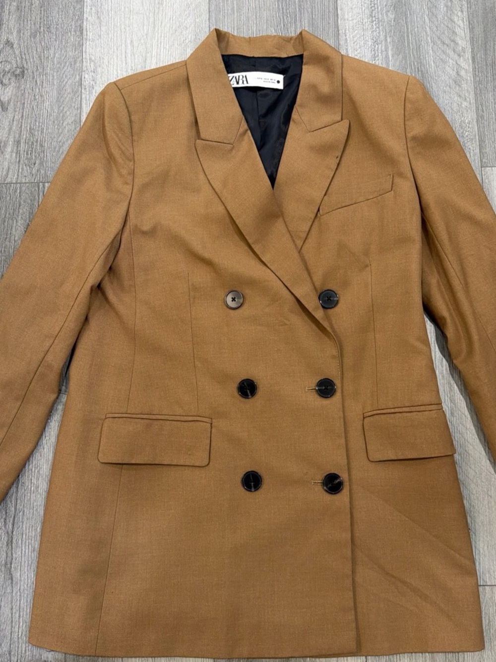 Zara Double-Breasted Tan/Brown Tailored Blazer
